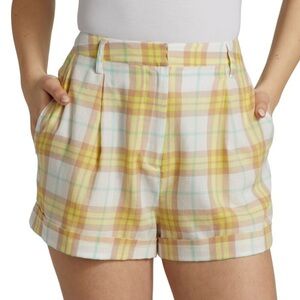 Rag & Bone Size 12 Yellow Ivy Pleated Plaid Print High Rise Shorts Lightweight